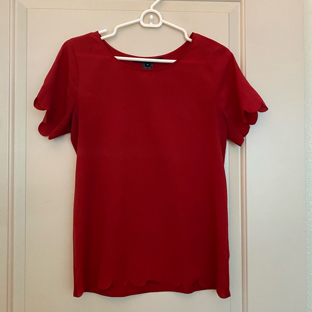 Red Scalloped Edge T Shirt